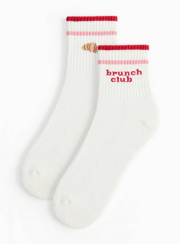White Brunch Club Ankle Socks 2 Pack 4-8